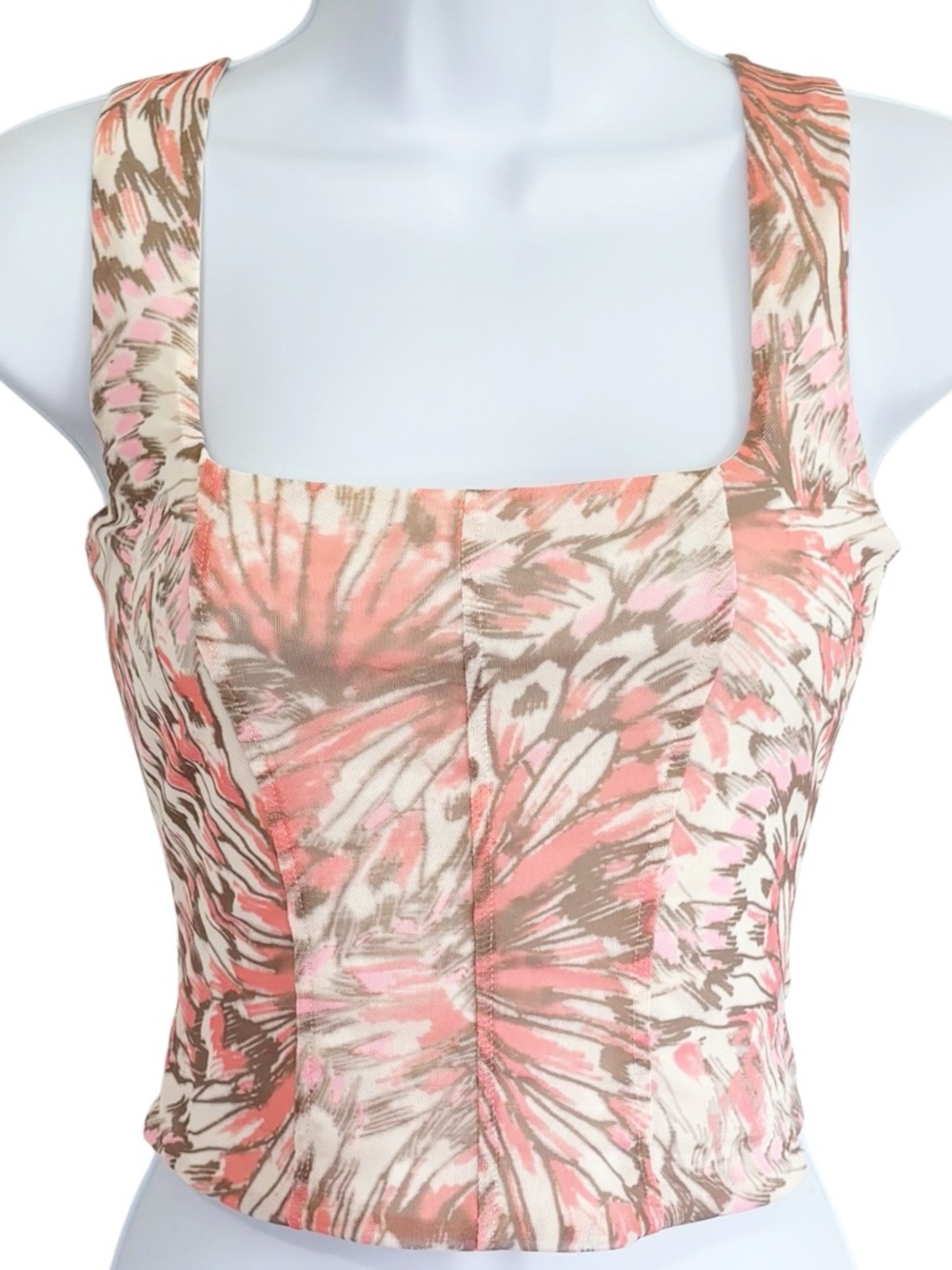 AFRM Floral Mesh Crop Tank Top Square Neck Sheer Y2K Pink XS